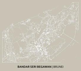 Bandar Seri Begawan (Brunei Darussalam) street map outline for poster, paper cutting.