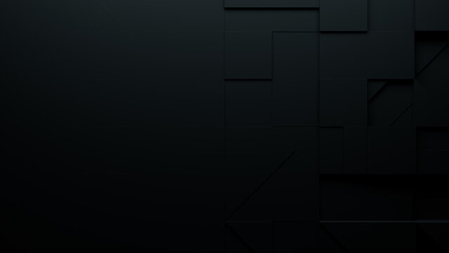 Abstract background formed from Black 3D Blocks. Tech 3D Render with copy-space.  