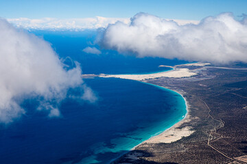 Aerial view of South Australian coastline with drifting cloud