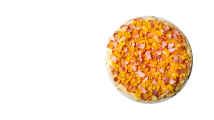 Delicious artisan pizza with fresh corn, pineapple and bacon