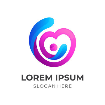 love people logo concept, love and people combination logo with 3d blue and pink color style