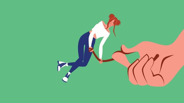 A women pulling a rope against a hand