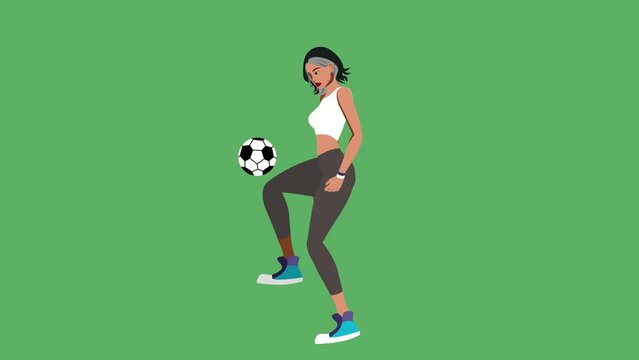 A women dribbling a football with sport wear 