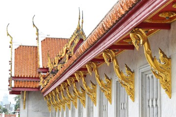 Thai art rooftop of Wat Benchamabophit Dusitwanaram, Also known as the marble temple, it is one of...