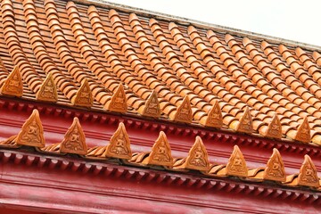 Thai art rooftop of Wat Benchamabophit Dusitwanaram, Also known as the marble temple, it is one of Bangkok's best-known temples and a major tourist attraction.