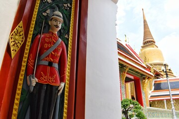 The entrance with an image of watchman in Wat Ratchabophit, The temple was built during the reign...