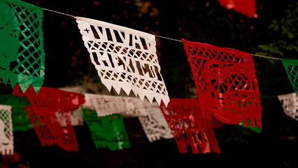 papel picado decorations to celebrate the independence of mexico in september - obrazy, fototapety, plakaty