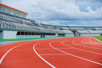 Running track in the stadium. Rubber coating.