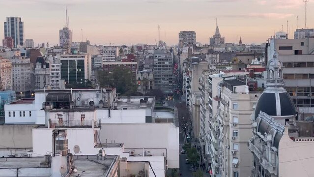 Aerial View of Buenos Aires, Argentina, at Sunset. 4K Resolution.