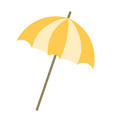 A yellow umbrella in the middle of the beach in the summer .isolated background , illustration 