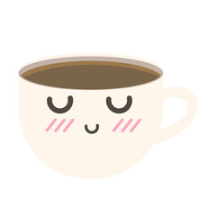 A cup of hot coffee with eyes closed and smiling .isolated on white background , illustration