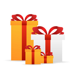 Gift box, red ribbon, various patterns ,  Flat Modern design , Illustration 