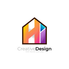 House icon with letter H and I logo template