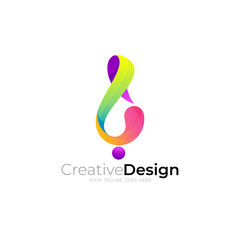 Music logo with colorful design template, 3d style