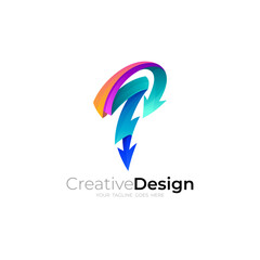 P logo and arrow design combination, 3d colorful