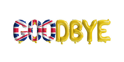 3d illustration of goodbye letter balloon in Niue flag isolated on white background