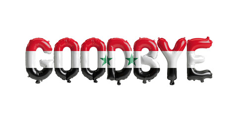 3d illustration of goodbye letter balloon in Syria flag isolated on white background