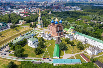 Drone view of the Kremlin on sunny summer day. Ryazan, Russia.