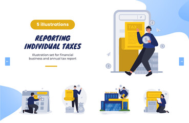 Flat design reporting individual taxes illustration bundle pack