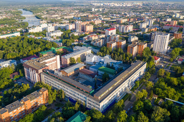 Fototapeta premium Drone view of historical part of Penza town on sunny summer day. Penza Oblast, Russia.