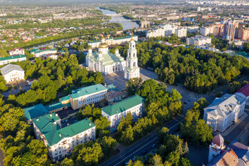 View of Penza town and Spassky cathedral on sunny summer day. Penza Oblast, Russia.