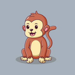Cute Monkey Cartoon posing. Monkey Icon Concept. Flat Cartoon Style. Suitable for Web Landing Page, Banner, Flyer, Sticker, Card