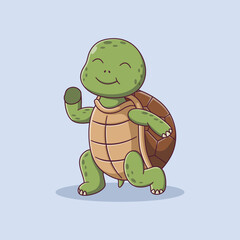 Cute Turtle Cartoon Dancing. Turtle Icon Concept. Flat Cartoon Style. Suitable for Web Landing Page, Banner, Flyer, Sticker, Card