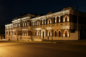 Fototapeta na wymiar Penza, Russia - July, 2022: Attractions of the town. View of Savitsky Art College at night.