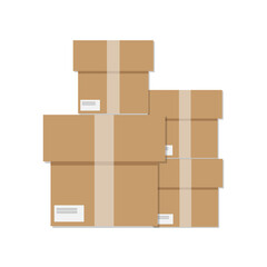 Obraz premium Parcel box brown color at shopping online, illustration in flat cartoon style , Illustration 