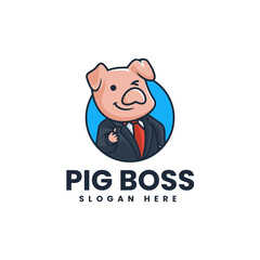 Vector Logo Illustration Pig Boss Mascot Cartoon Style.