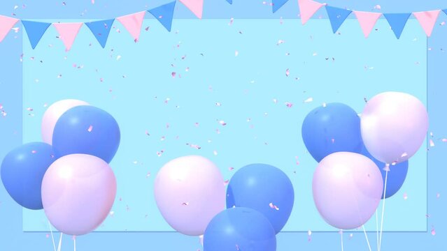 Happy birthday congratulation or holiday celebration video with balloons and confetti. Anniversary celebration