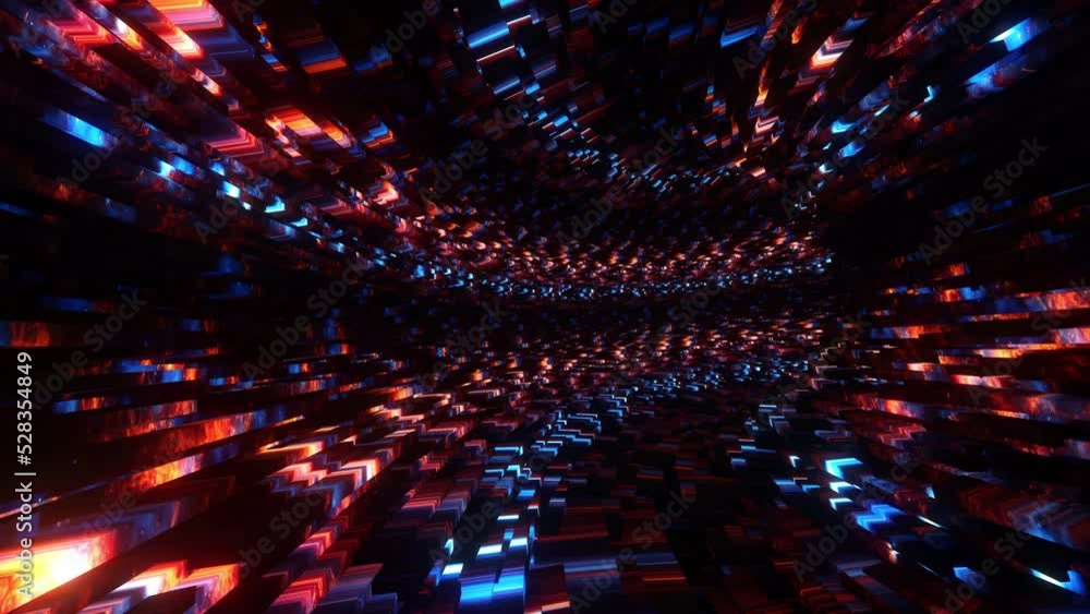 Poster abstract loop glow red blue digital flying lines motion and illuminated light effect hyperspace warp