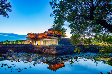 View of Hue Citadel and view of Hue city, Vietnam. Emperor palace complex, Hue Province, Vietnam