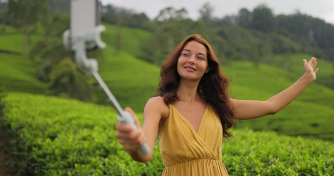 Selfie or Video Call on Smartphone of Traveler Woman During Her Travel