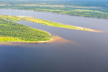 View of Sredniy island on Volga river on sunny summer day. Zhiguli Nature Reserve, Samara Oblast,...