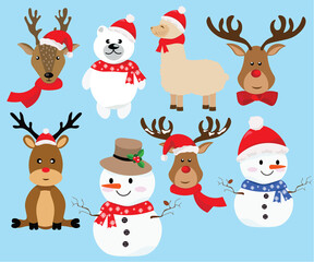winter holiday new year christmas set of animals