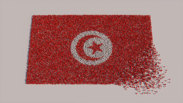 Tunisian Flag formed from a Crowd of People. Banner of Tunisia on White.