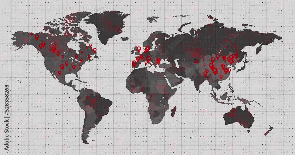 Poster animation of the world map and countries turning red through circles in a white background