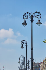 beautiful street lights with a blue sky in the background