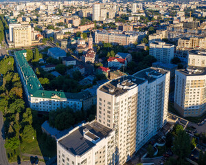 Aerial view of Saratov on sunny summer morning. Volga, Russia.
