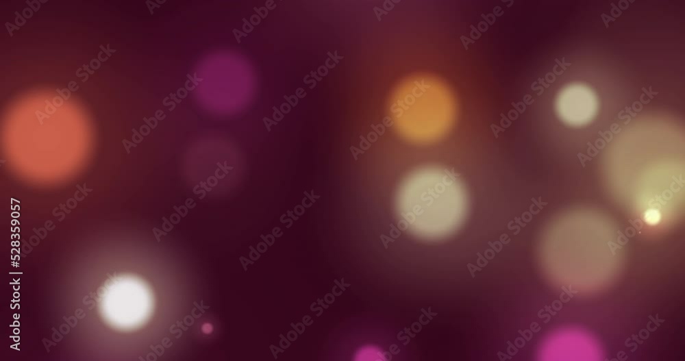 Poster animation of multi coloured glowing spots of light moving in hypnotic motion on background