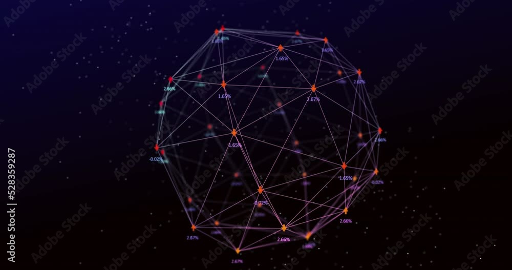 Poster animation of digital interface and globe of network connections with arrows and numbers on dark back