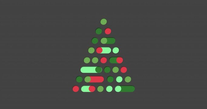 Animation of a digital Christmas tree with baubles and Christmas decorations on grey background