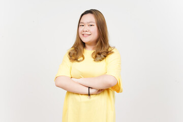 Obraz premium Smile Folding arms and Looking to camera of Beautiful Asian Woman wearing yellow T-Shirt