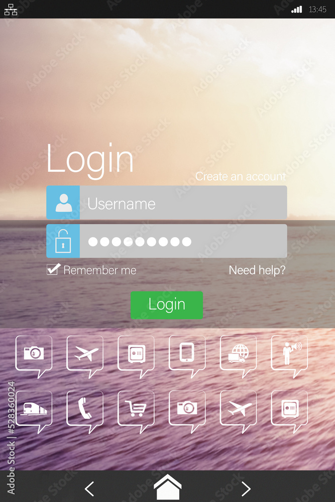 Poster login page with various computer icons on screen