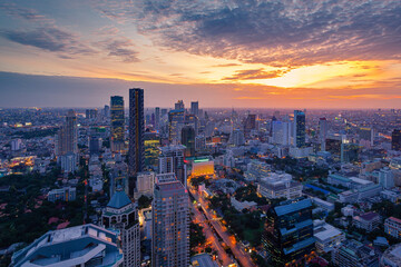 Bangkok Cityscape, Business district with high building at dusk (Bangkok, Thailand)