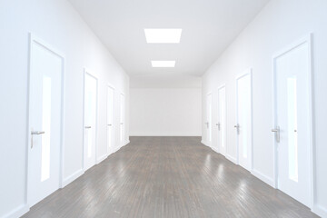 Fototapeta premium Bright hallway with several doors