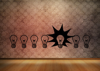 Light bulbs graphic on empty brown room