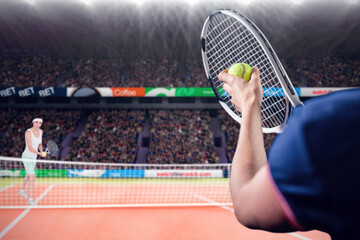 Naklejka premium Cropped image of man playing tennis with woman