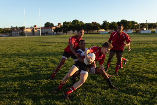 Rugby players in action during the match